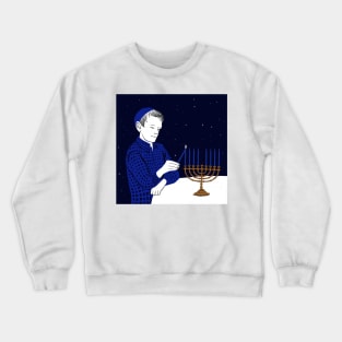 Boy lighting up Menorah Crewneck Sweatshirt